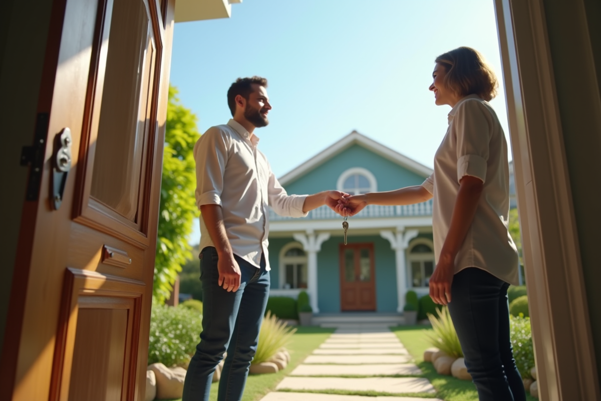 Agent immobilier remettant les clés d