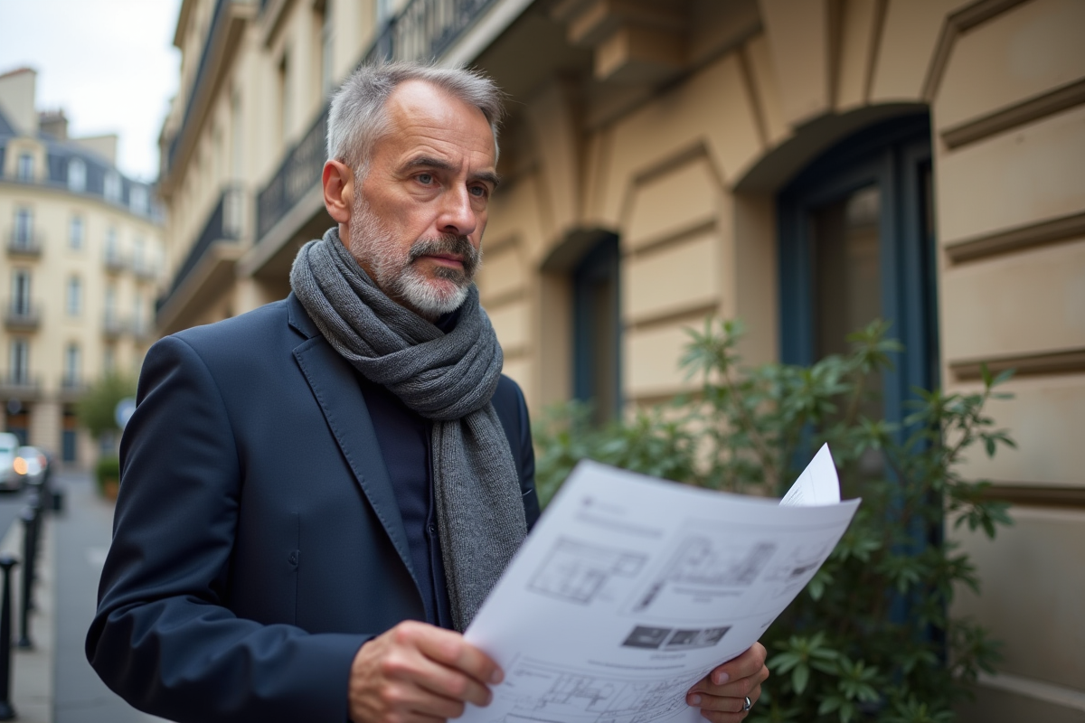 Architecte regardant une façade ancienne à Paris