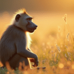 Babouin adulte sur la savane avec couleurs vives