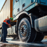 Camion cargo propre en plein nettoyage extérieur en plein jour