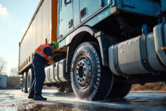 Camion cargo propre en plein nettoyage extérieur en plein jour
