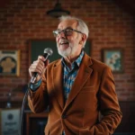 Chanteur masculin vintage en performance sur scène 1970s