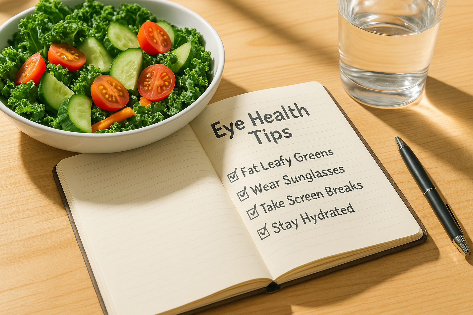 Carnet avec une liste de conseils pour la sante des yeux