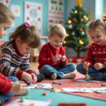 Enfants en classe décorant des ornements de Noël