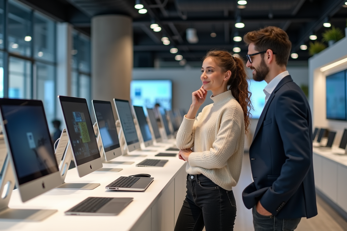 Jeune femme discute avec un conseiller en magasin d