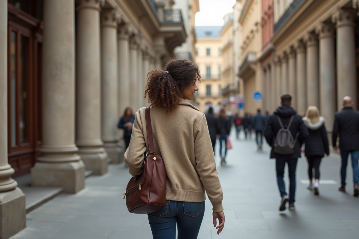 Jeune femme admirant un bâtiment dans la ville