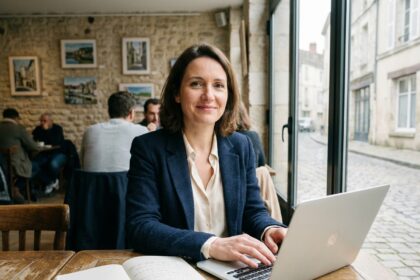Femme d'affaires souriante au café à Niort