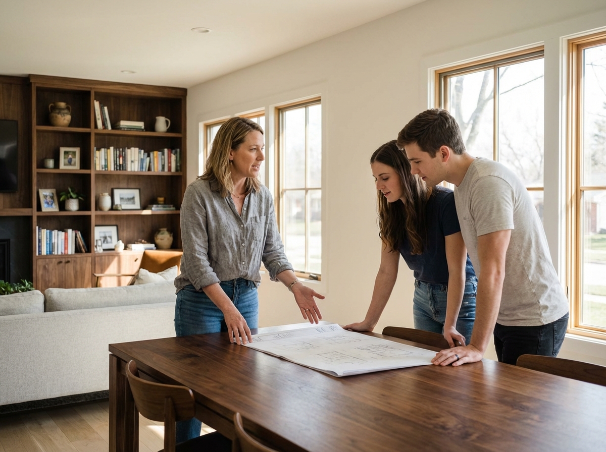 Femme discutant de plans d