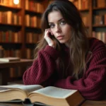 Jeune femme lisant un roman romantasy enemies to lovers dans une librairie indépendante chaleureuse
