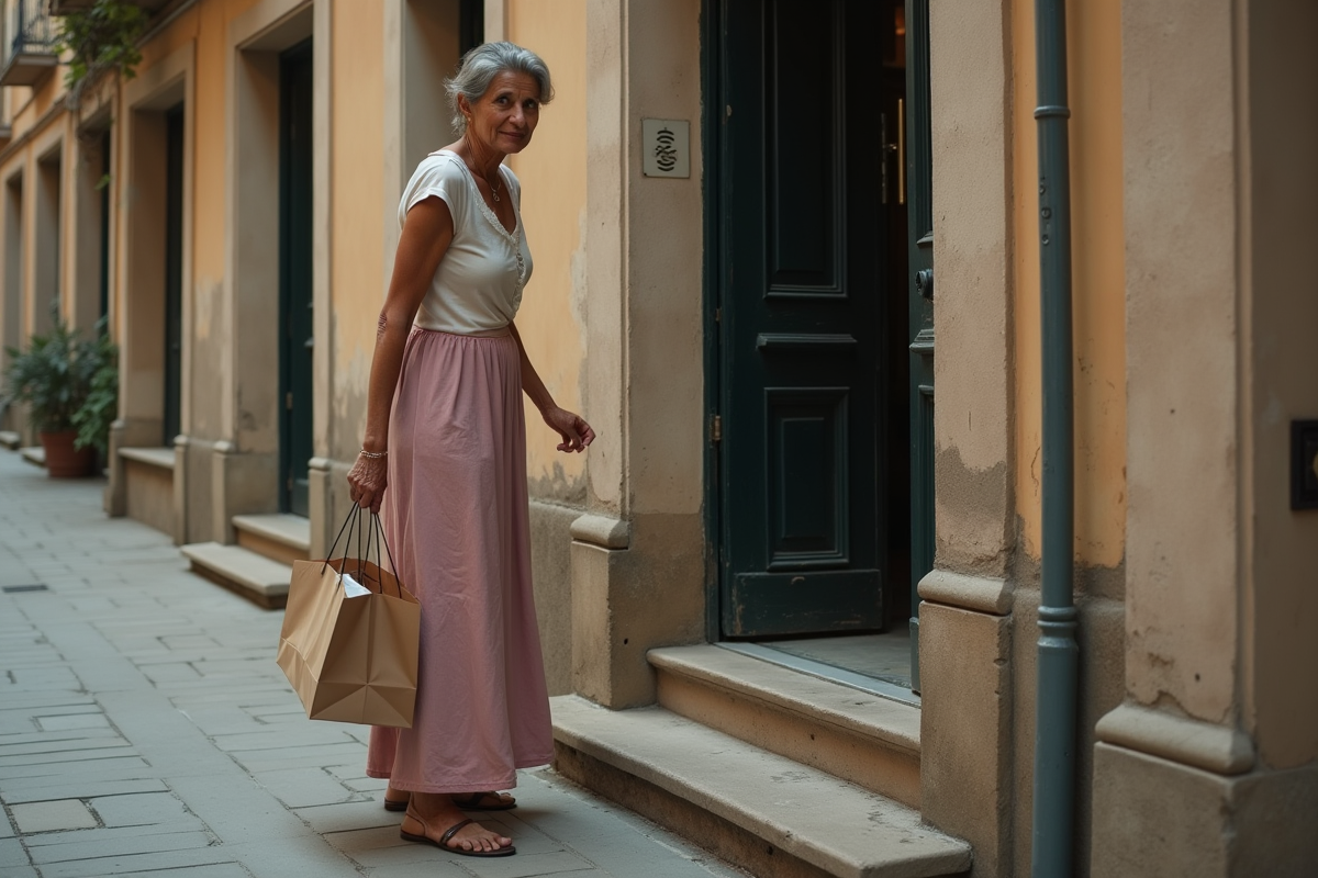 Femme nord-africaine déverrouillant la porte d