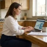 Femme utilisant un simulateur de prêt immobilier à la maison