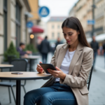 Jeune femme professionnelle utilisant une tablette en ville
