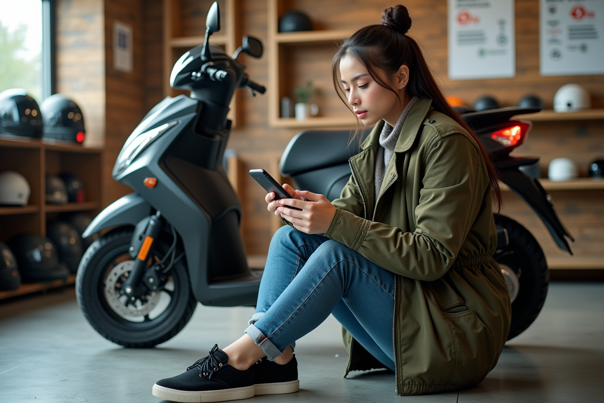 Jeune femme regardant son smartphone près d