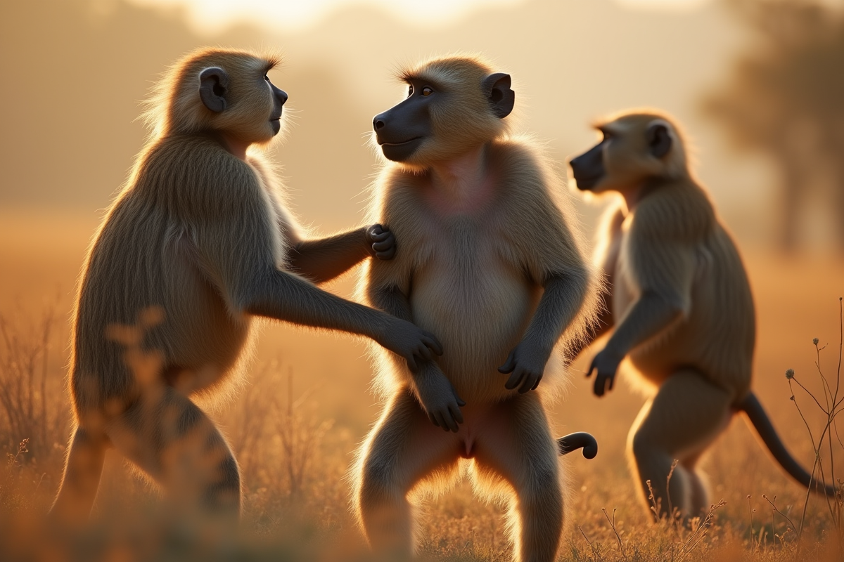 Groupe de babouins dans la savane africaine en journée