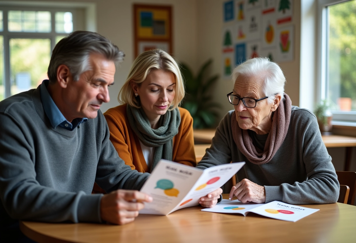 Groupe de personnes discutant autour d une table