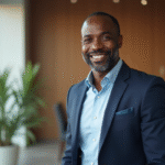 Homme d'affaires afro américain confiant en studio moderne