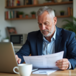 Homme d'affaires examine des documents de prêt immobilier