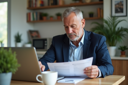 Homme d'affaires examine des documents de prêt immobilier