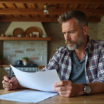 Homme d'âge moyen en jeans et chemise à carreaux à la cuisine
