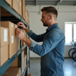 Homme organisant des boîtes dans un garage bien rangé