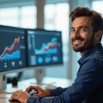 Homme confiant travaillant sur SEO dans un bureau lumineux