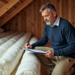 Homme inspectant l'isolation dans un grenier