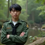 Jeune homme en uniforme de ranger dans la foret
