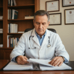 Médecin homme en consultation dans un cabinet privé