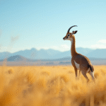 Nandou dans une prairie dorée sous un ciel bleu lumineux