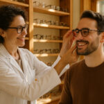Opticien indépendant ajustant des lunettes dans une boutique chaleureuse