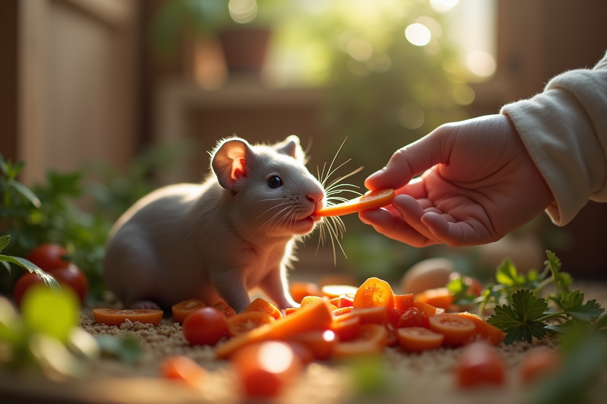 Personne donnant des légumes frais à un cochon d