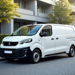 Véhicule Peugeot Expert blanc en environnement urbain lumineux