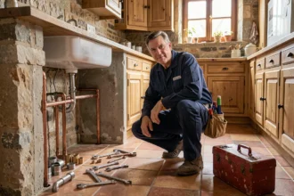 Plombier professionnel au travail dans une maison de l'Yonne, illustrant le top 10 des plombiers de la région en 2026