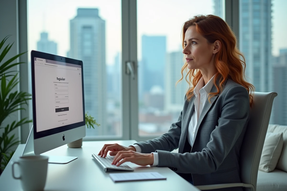 Femme d'âge mûr naviguant sur une plateforme de rencontre sérieuse depuis son appartement moderne