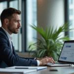 Professionnel au bureau avec diagramme digital