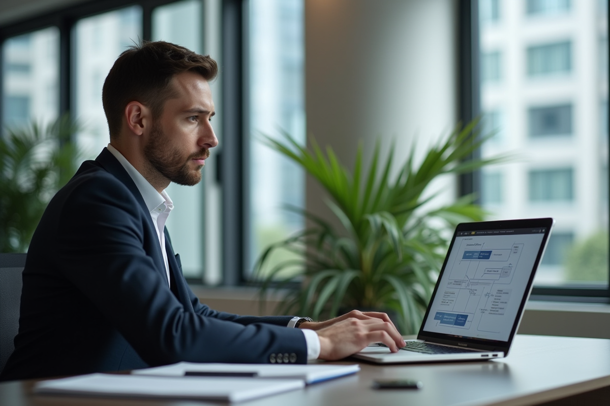 Professionnel au bureau avec diagramme digital