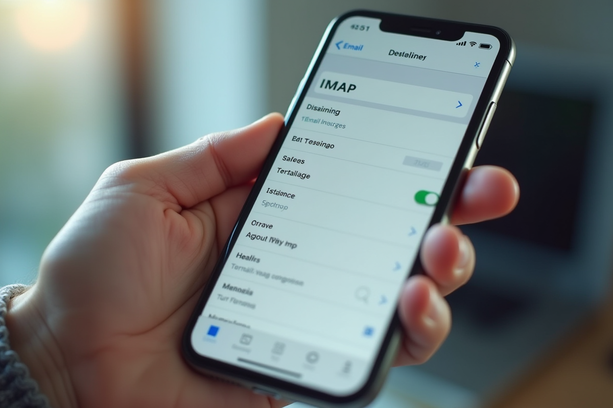 Smartphone affichant les parametres email en configuration