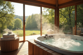Spa en plein air en Normandie avec jacuzzi et nature