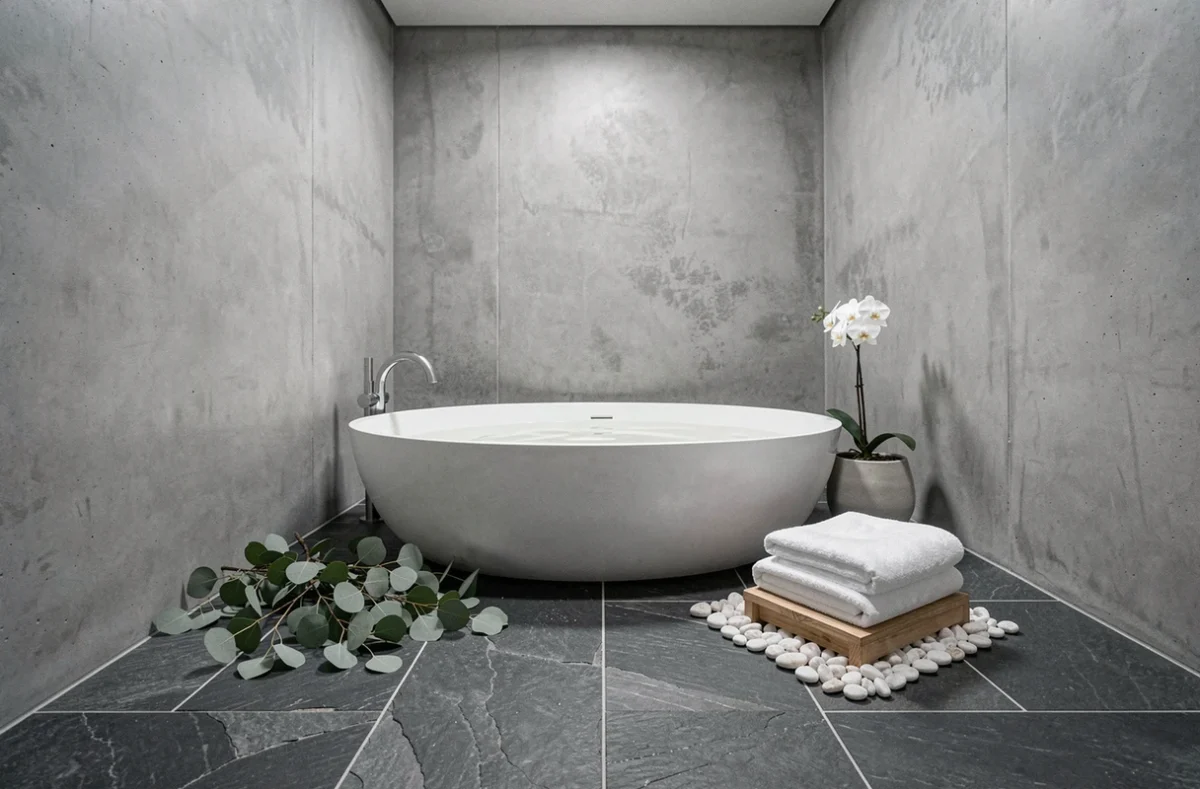 Suite spa privative moderne avec baignoire ovale et décoration minimaliste dans un centre bien-être à Toulouse
