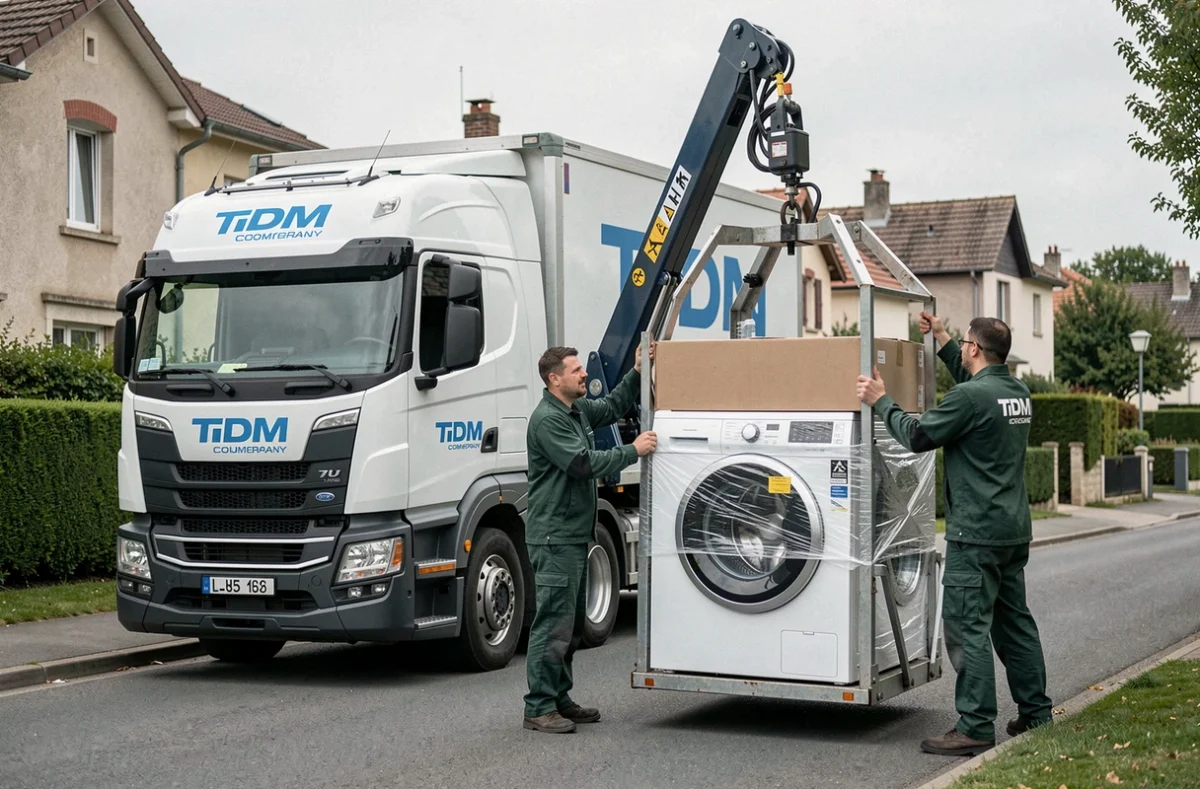 Camion et déménageurs TDM utilisant un monte-charge pour transporter des appareils électroménagers