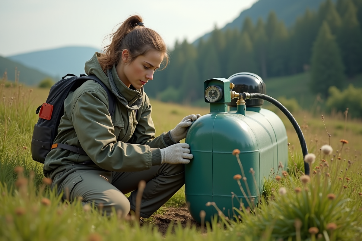 Jeune technicien vérifiant un réservoir d