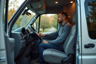 Véhicule utilitaire 9 places avec portes ouvertes et intérieur